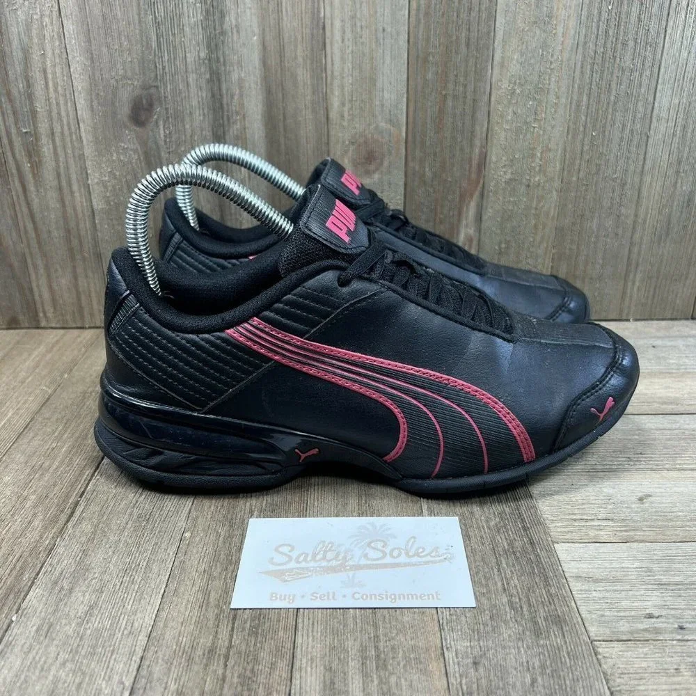 Puma Super Elevate Black/Pink Leather Athletic Shoes (185693-09) Womens Size 7